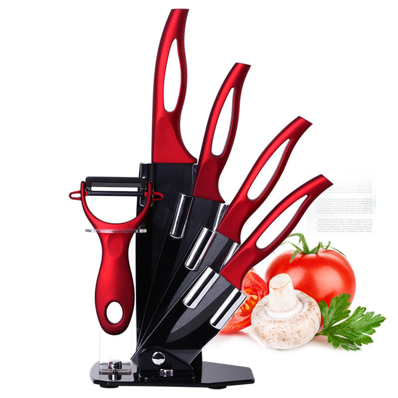 6-piece Set Of Black Blade Ceramic Knives With Hollow Shank