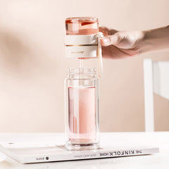 Glass Water Bottle With Tea Infuser Filter Tea Separation Double Wall Glass Bottle Leakproof Water Bottle