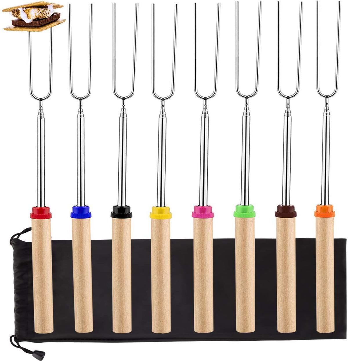 Retractable Wooden Stick Marshmallow Stick Grill Fork