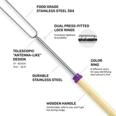 Retractable Wooden Stick Marshmallow Stick Grill Fork